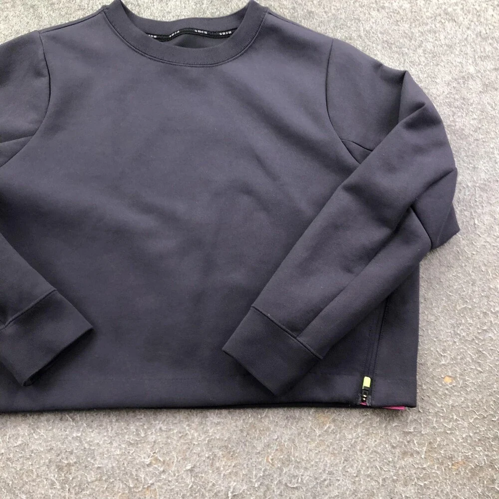 Nike Sweatshirt Womens Small Black Pullover Fleece Crewneck Side Zip Logo Yoga